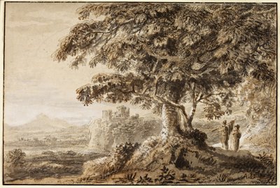 Landscape - rocky foreground and two figures by Anthony Devis